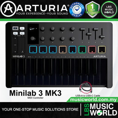Arturia MiniLab 3 25 Slim Key USB Mini Keyboard Controller (Mini Lab3)