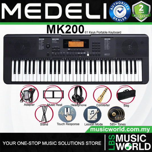 Medeli MK200 61 Keys Portable Keyboard Complete Package with Original Adapter  - Black