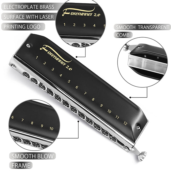 Easttop FORERUNNER 2.0 12 Hole 48 Tones Chromatic Harmonica Suitable for Beginner and Professional