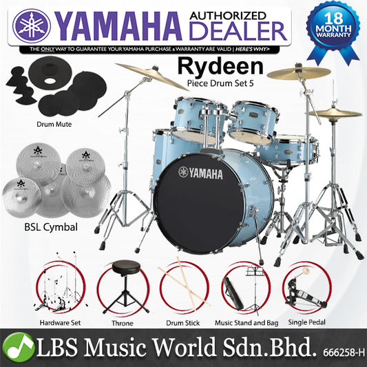 Yamaha Rydeen RDP2F5 5 Pieces Acoustic Drum Set with Cymbal Package - Gloss Pale Blue