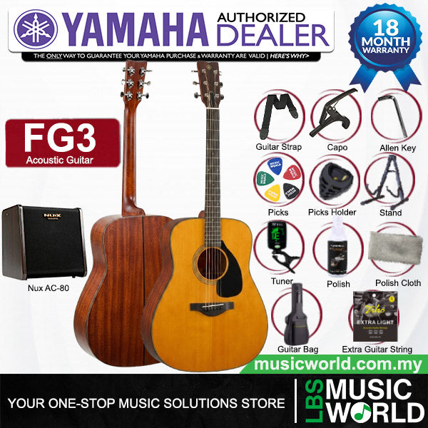 Yamaha FG3 41" Dreadnought Solid Sitka Spruce Top Acoustic Guitar Natural