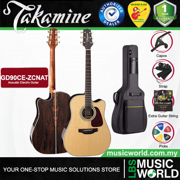 Takamine GD90CE-ZCNAT Dreadnought Cutaway Solid Spruce Top Acoustic Electric Guitar with Bag - Nature Gloss (GD90CE ZCNAT)