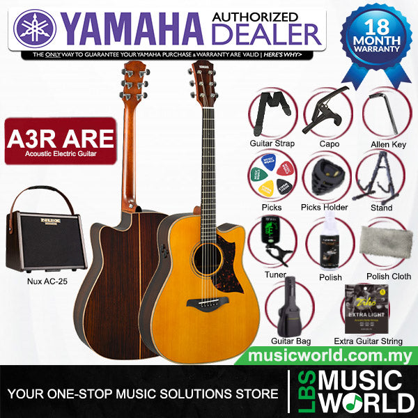 Yamaha A3R ARE 41 Inch Dreadnought Cutaway Solid Sitka Spruce Top Acoustic Electric Guitar - Vintage Natural