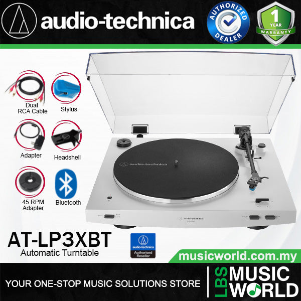 Audio Technica AT-LP3XBT Fully Automatic Belt Drive Analogue Bluetooth Turntable Black Disc Player - White (ATLP3XBT AT LP3XBT)