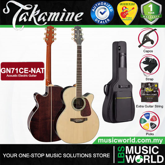 Takamine GN71CE-NAT NEX Cutaway Solid Spruce Top Acoustic Electric Guitar with Bag - Natural (GN71CE NAT)