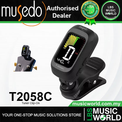 Musedo T-2058C Digital Tuner for Chromatic Bass Guitar Violin Ukulele Tuning Clip On - Black (T2058C)
