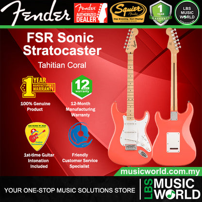 Squier By Fender FSR Sonic Stratocaster Electric Guitar With White Pickguard And Maple Fretboard