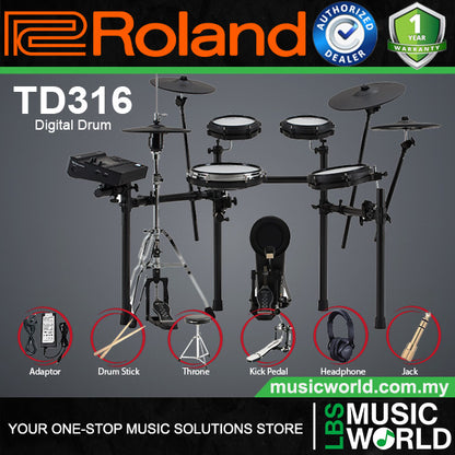 Roland TD316 Digital Electronic Compact V-Drums 3 Series Kit with Package and Amplifier