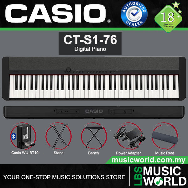Casio CT-S1-76 76 Key Portable Digital Piano with Bluetooth (CTS1 76)