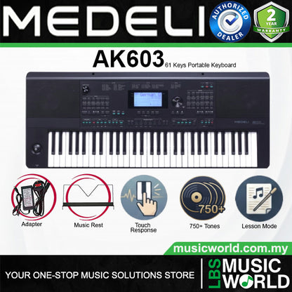 Medeli AK603 61 Keys Professional Arranger Workstation Keyboard with Complete Full Package - Black