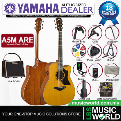 Yamaha A5M ARE Dreadnought Cutaway Acoustic Electric Guitar with Hard Case - Vintage Natural