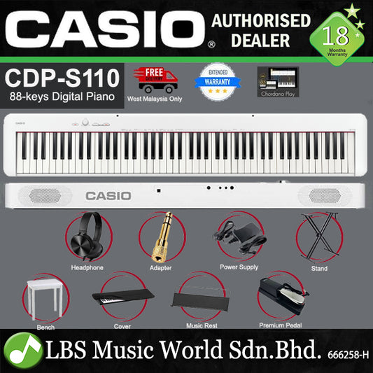 Casio CDP-S110 88 Keys Digital Piano Portable Package - White (CDPS110 CDP S110)