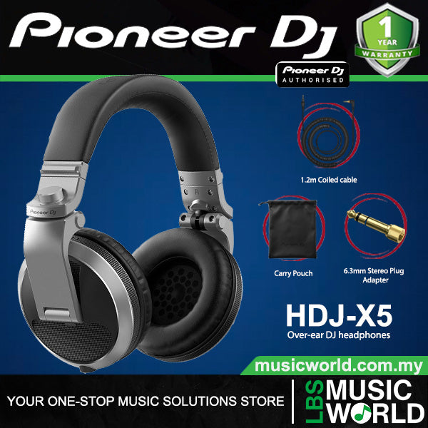 Pioneer DJ HDJ-X5 Closed Back Over Ear Professional DJ Headphones with 40mm Drivers - Silver (HDJX5 HDJ X5)