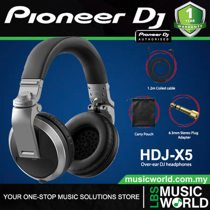 Pioneer DJ HDJ-X5 Closed Back Over Ear Professional DJ Headphones with 40mm Drivers - Silver (HDJX5 HDJ X5)