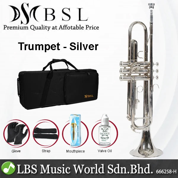 BSL Bb Trumpet Instrument B Flat Three Tone Gold Plated and Nickel for Beginner with Case