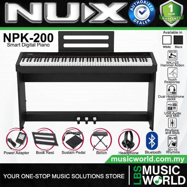 NUX NPK-200 88 Key Digital Piano Wooden Stand 3 Pedal Bench Weighted Keyboard - Full Package (NPK200)