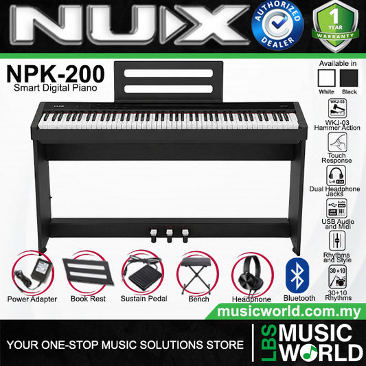 NUX NPK-200 88 Key Digital Piano Wooden Stand 3 Pedal Bench Weighted Keyboard - Full Package (NPK200)