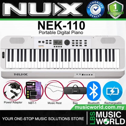 Nux NEK-110 61 Keys Portable Digital Electronic Keyboard with Touch Response and Bluetooth (NEK110 NEK 110)