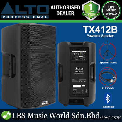 Alto Professional TX412B 12 Inch 600Watt Bluetooth Battery Powered Loudspeaker with Speaker Stand And Cable (TX 412B)