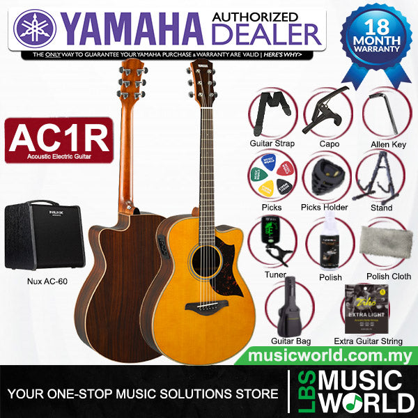 Yamaha AC1R 41 Inch Concert Solid Sitka Spruce Top Acoustic Guitar With Pickup Natural