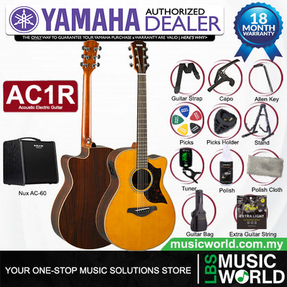 Yamaha AC1R 41 Inch Concert Solid Sitka Spruce Top Acoustic Guitar With Pickup Natural