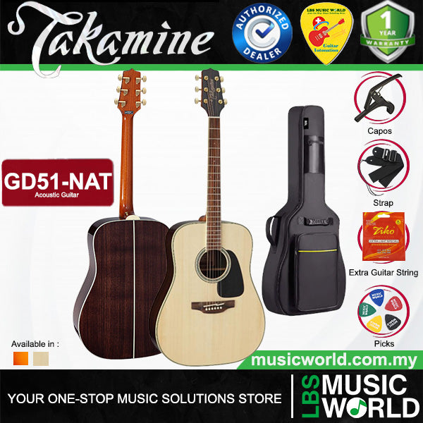 Takamine GD51 Dreadnought Cutaway Solid Spruce Top Acoustic Guitar with Bag