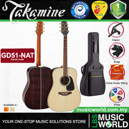 Takamine GD51 Dreadnought Cutaway Solid Spruce Top Acoustic Guitar with Bag