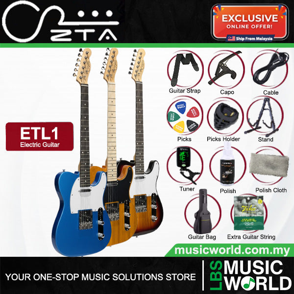 ZTA ETL1 Telecaster Electric Guitar Package with Amplifier Bundle Set
