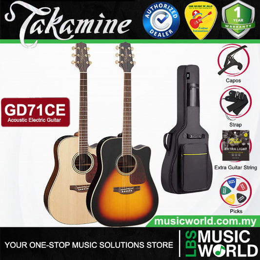 Takamine GD71CE Cutaway Dreadnought Solid Spruce Top Acoustic Electric Guitar with Bag
