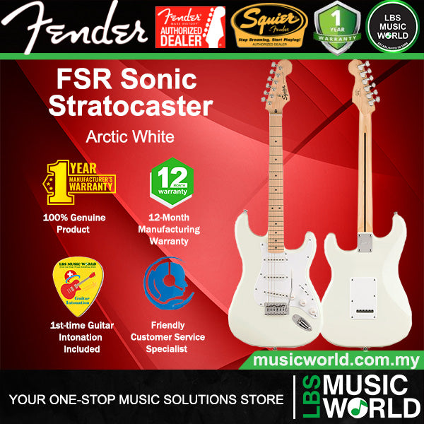 Squier By Fender FSR Sonic Stratocaster Electric Guitar With White Pickguard And Maple Fretboard