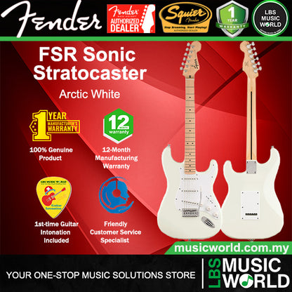 Squier By Fender FSR Sonic Stratocaster Electric Guitar With White Pickguard And Maple Fretboard