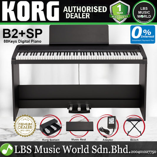 Korg B2+SP 88 Key Digital Piano Built In Speaker Package with Stand and Three Pedal Black (B2 Plus)