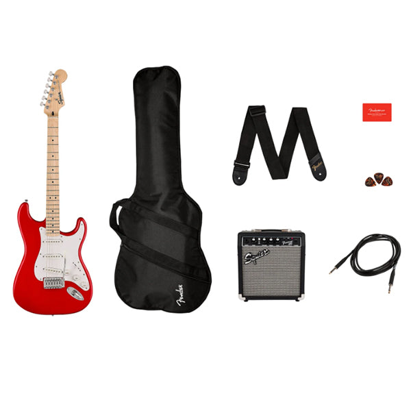 Squier Sonic Stratocaster Complete Pack with Gig Bag, 10G, Cable Strap and Picks - Bundle