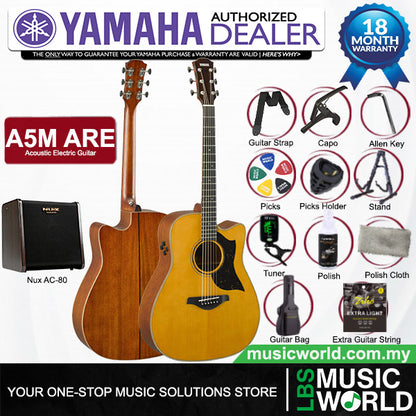 Yamaha A5M ARE Dreadnought Cutaway Acoustic Electric Guitar with Hard Case - Vintage Natural