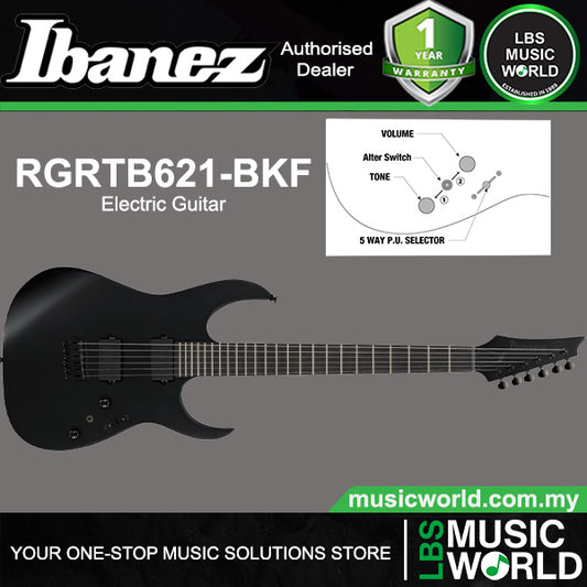 Ibanez RGRTB621 Iron Label Nyatoh Wing Body Electric Guitar with HH Pickup and Ebony Fingerboard - Black Flat