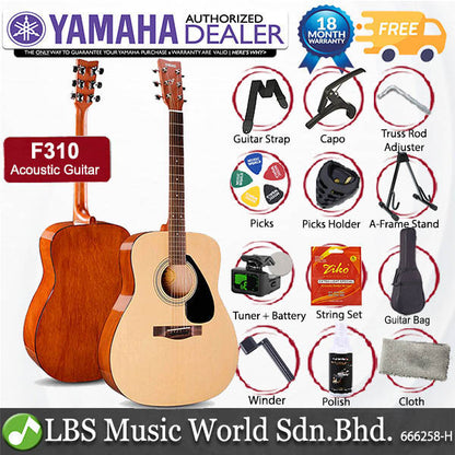 Yamaha F310 41'' Full Size Acoustic Guitar Beginner Complete Package With A Frame Guitar Stand (F 310)