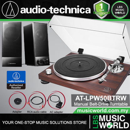 Audio Technica AT-LPW50BTRW Manual Belt Drive Turntable with Bluetooth (LPW50BTRW LPW50BT)