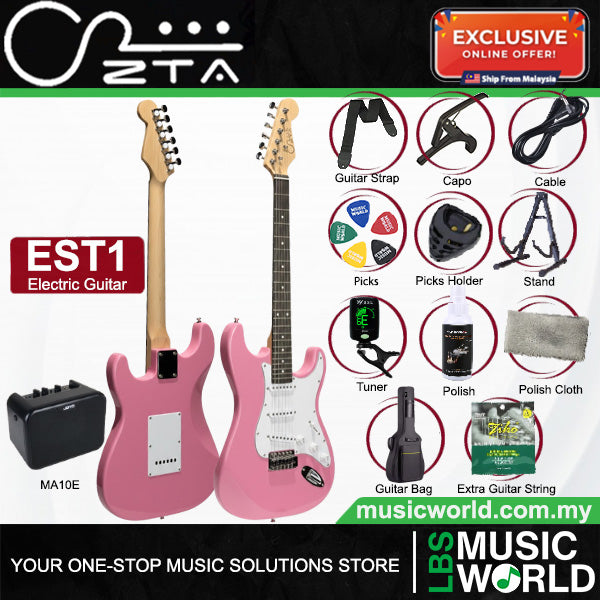 ZTA EST1 Stratocaster Electric Guitar Package Amplifier Bundle Set with Tremolo