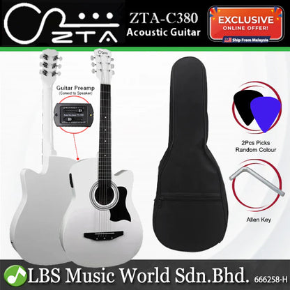 ZTA 38 Inch Acoustic Guitar Natural EQ Pickup Cutaway Starter Pack Folk Guitar Bundle With Plug In Amp Equalizer