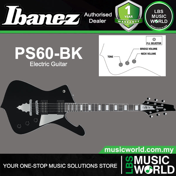 Ibanez PS60 Electric Guitar with HH Pickup and Bound Purpleheart Fretboard with Bag
