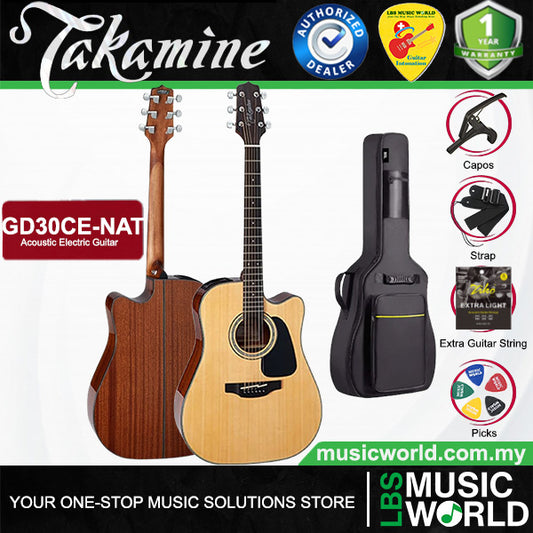 Takamine GD30CE-NAT Cutaway Dreadnought Solid Spruce Top Acoustic Electric Guitar with Bag - Natural (GD30CE NAT)