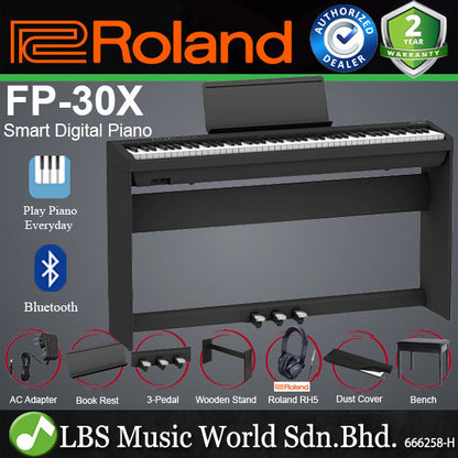 Roland FP-30X 88 Keys Digital Piano Portable Package Weighted Electric Keyboard - White (FP30X FP30 X FP 30X)