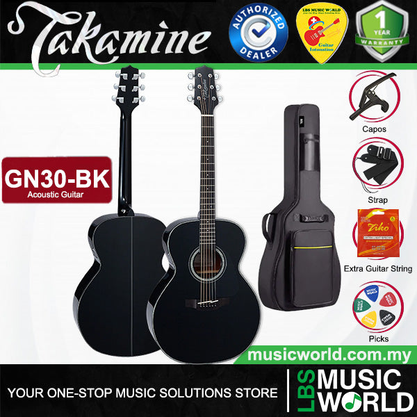 Takamine GN30-BLK NEX Solid Spruce Top Acoustic Body with Bag - Black (GN30 BLK)