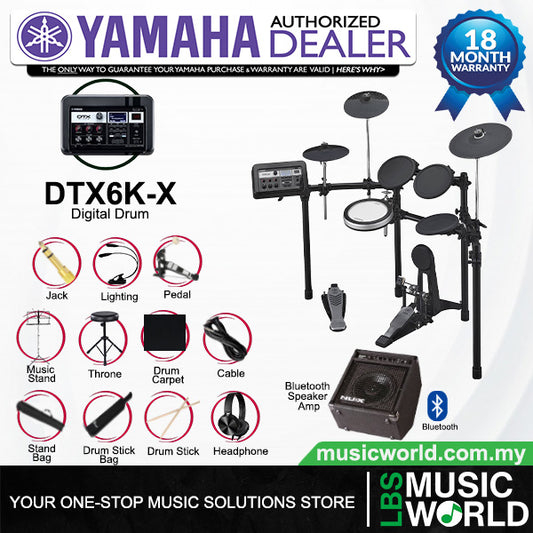Yamaha DTX6K-X 5 Piece Electronic Digital Drum Set Kit with Nux DA30BT Personal Monitor (DTX6 DTX6K X)