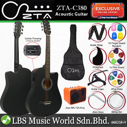 ZTA 38 Inch Acoustic Guitar Sunburst EQ Pickup Cutaway Starter Pack Folk Guitar Bundle With Plug In Amp Equalizer and MA10A Amplifier