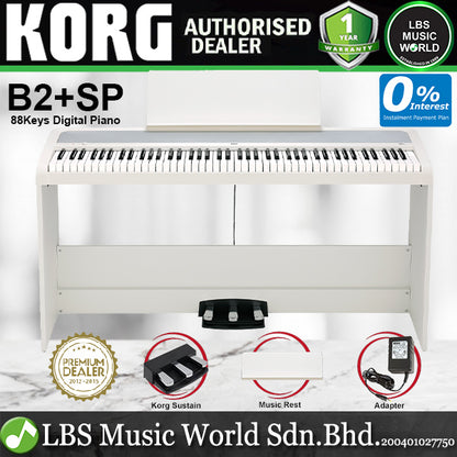 Korg B2+SP 88 Key Digital Piano Built In Speaker Package with Stand and Three Pedal White (B2 Plus)