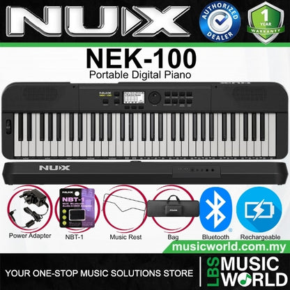 Nux NEK-100 61 Keys Portable Digital Electronic Keyboard with Touch Response and Bluetooth (NEK100)