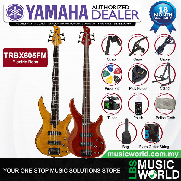 Yamaha TRBX605FM 5 String Electric Active Bass Guitar Flamed Maple Top