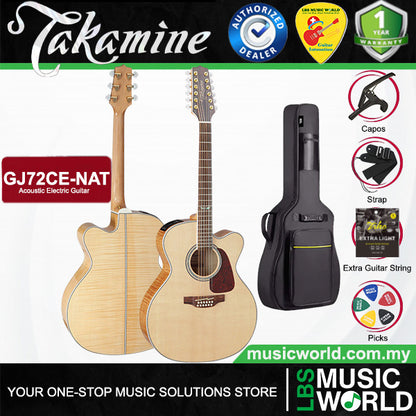 Takamine GJ72CE-NAT Jumbo Cutaway Solid Spruce Top Acoustic Electric Guitar with Bag - Natural (GJ72CE NAT)