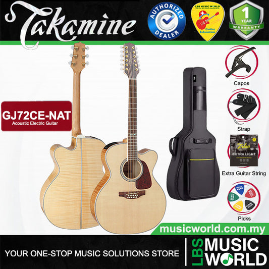 Takamine GJ72CE-NAT Jumbo Cutaway Solid Spruce Top Acoustic Electric Guitar with Bag - Natural (GJ72CE NAT)